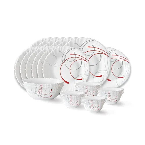 Image of Larah by Borosil Boro Fluted Series Opalware Dinner Set | 27 Pieces 
