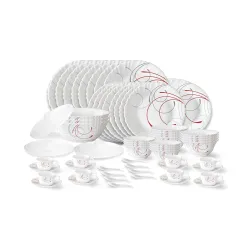 Larah by Borosil Boro Fluted Series Opalware Dinner Set 63 Pieces for Family of 8 | Microwave & Dishwasher Safe | Bone-Ash Free | Crockery Set for Dining & Gifting | Plates & Bowls | White