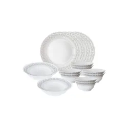 Larah by BOROSIL Classic Opalware Dinner Set, (14-Pieces, White)