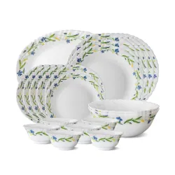 Larah by Borosil Cripper Fluted Series Opalware Dinnerset 21 Pieces for Family of 6 | Microwave & Dishwasher Safe | Bone-Ash Free, Crockery Set for Dining & Gifting | Plates & Bowls, White