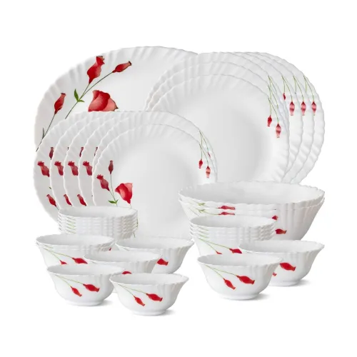 Image of Larah by Borosil Diana Opalware Dinner Set, 33-Pieces, White