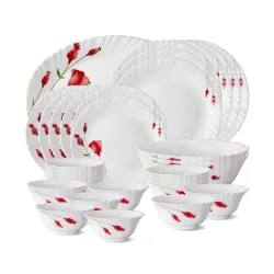 Larah by Borosil Diana Opalware Dinner Set, 33-Pieces, White