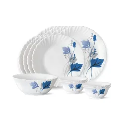 Larah by Borosil Fluted Series Ageria Opalware Dinner Set 13 Piece for Family of 4