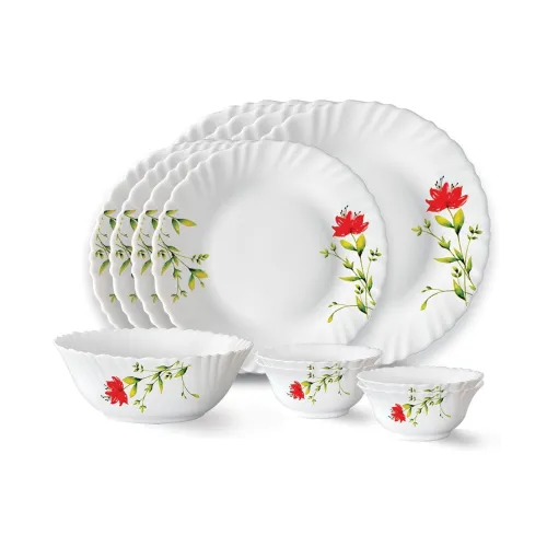 Image of Larah by Borosil Oriental Fluted Series Opalware Dinner Set 13 Pieces for Family of 4 