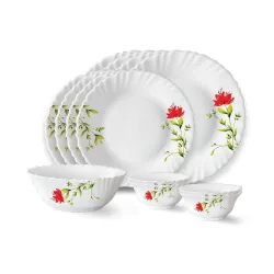 Larah by Borosil Oriental Fluted Series Opalware Dinner Set 13 Pieces for Family of 4 