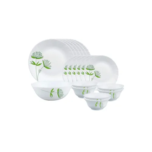 Image of Larah by Borosil Green Lily Opalware Dinner Set 19 Pieces