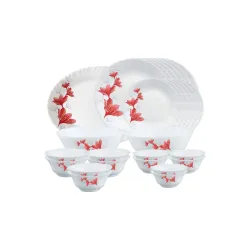 Larah by Borosil Ruby Opalware Dinner Set 27 Pcs