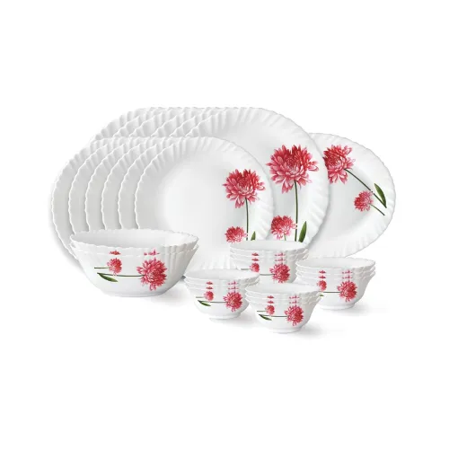Image of Larah by Borosil Belle Fluted Series Opalware Dinner Set 27 Pieces 