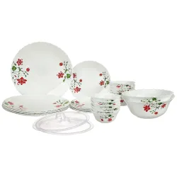 Larah by Borosil Hazel Fluted Series Opalware Dinner set  28 Piece
