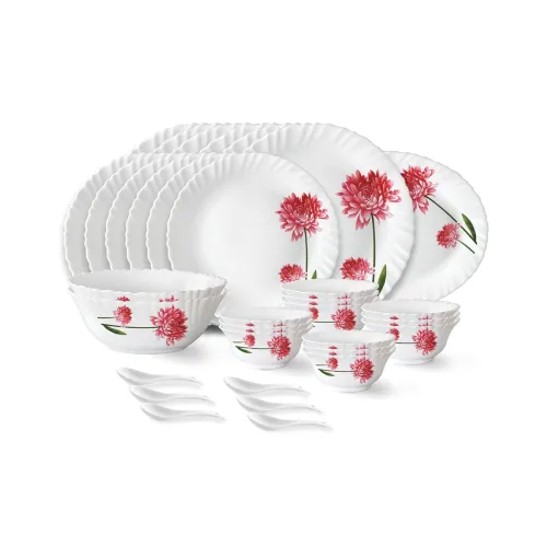 Image of Larah by Borosil Belle Fluted Series Opalware Dinner Set 33Pcs
