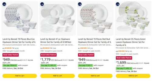 Image of Larah by Borosil Dinner Set at minimum 49% Discount