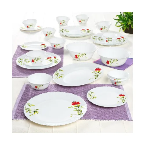 Image of Larah by Borosil 33-Pc Opalware Dinner Set (White, Microwave Safe)