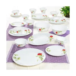 Larah by Borosil 33-Pc Opalware Dinner Set (White, Microwave Safe)