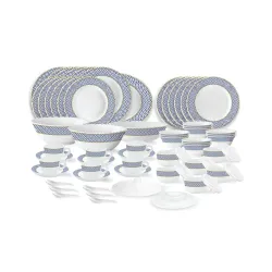 Larah by Borosil Juliet Fluted Series Opalware Dinner Set | 66 Pieces for Family of 6 | Microwave & Dishwasher Safe | Bone-Ash Free | Crockery Set for Dining & Gifting | Plates & Bowls | White