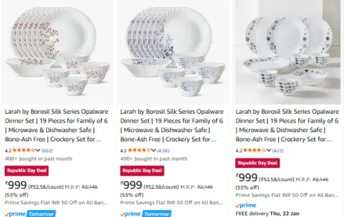 Image of Larah by Borosil Dinner Set Starting at ₹999