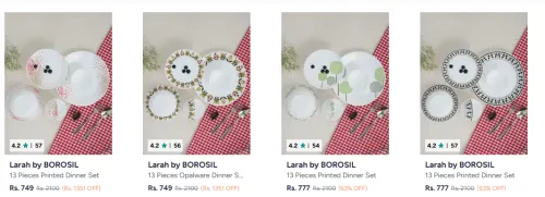 Image of Larah By Borosil Dinner Starting @ ₹749