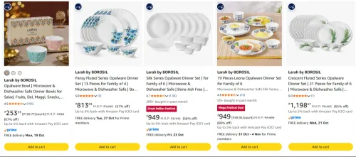 Image of Larah by Borosil Dinner Set Starting @ ₹253