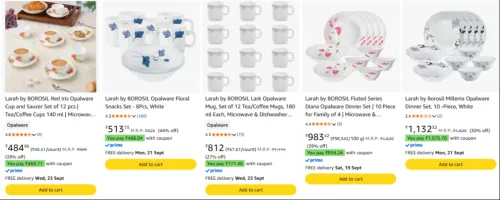Image of Larah by Borosil Dinner Set Starting @ ₹460