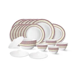 Larah by Borosil Elega Fluted Series Opalware Dinner Set | 31 Pieces for Family of 6 | Microwave & Dishwasher Safe | 