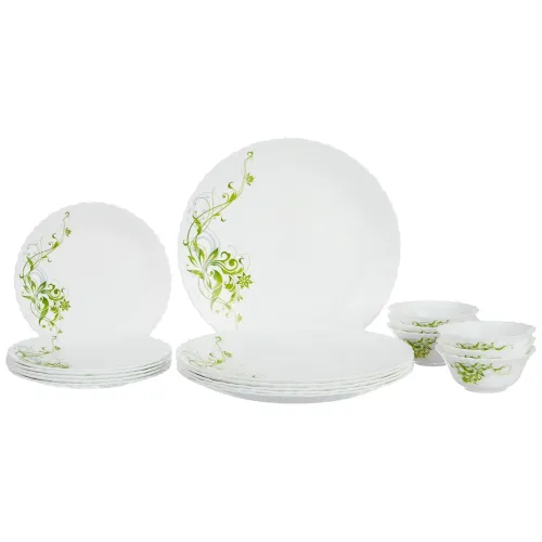 Image of Larah by Borosil Erba Opalware 18 Pcs Dinner Set, Opal Glass Dinner Plates & Bowls