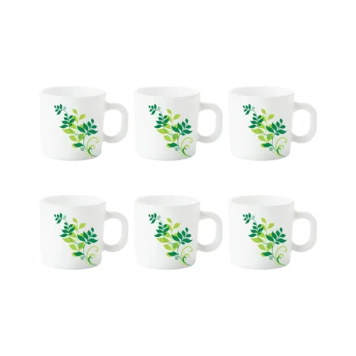 Image of Larah by BOROSIL Fern Opalware Mug Set, 6 Piece, White, 180 Ml
