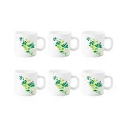 Larah by BOROSIL Fern Opalware Mug Set, 6 Piece, White, 180 Ml