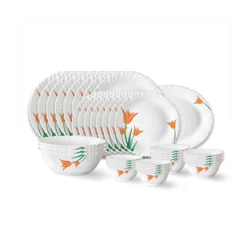 Image of Larah by Borosil Firefly Fluted Series Opalware Dinner Set | 33 Pieces