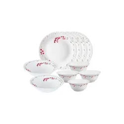Larah by Borosil Verona Opalware Floral Dinner Set, 10 -Piece, White