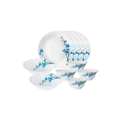 Image of Larah by BOROSIL Fluted Series Mimosa Opalware Dinner Set | 10 Piece for Family of 4 | Microwave & Dishwasher Safe | Bon