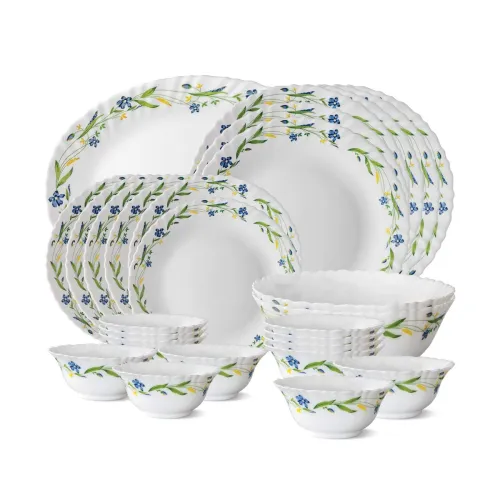 Image of Larah by BOROSIL Fluted Series Cripper Opalware Dinner Set | 27 Piece for Family of 6 | Microwave & Dishwasher Safe | Bo