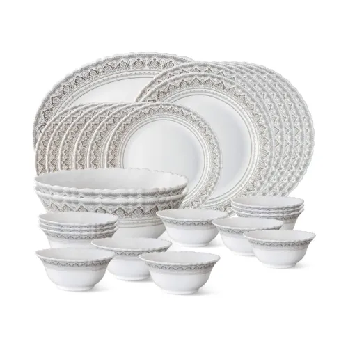 Image of Larah by Borosil Fluted Series Classic Opalware Dinner Set 27 Piece
