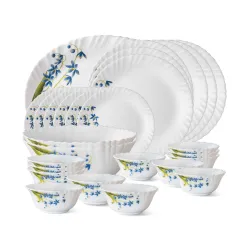 Larah by BOROSIL Fluted Series Lavender Opalware Dinner Set 27 Piece
