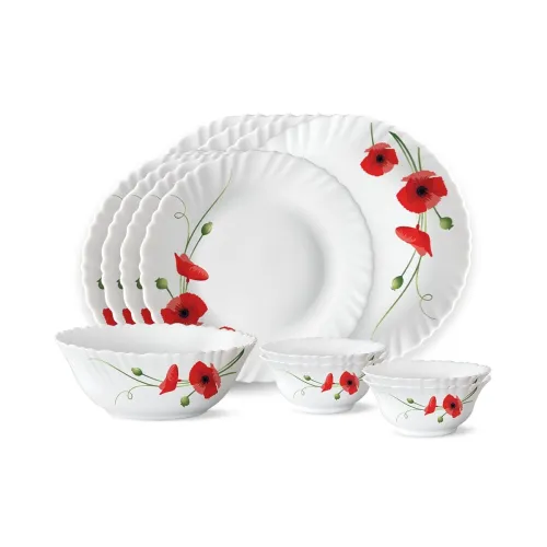 Image of Larah by Borosil Fluted Series Red Carnation Opalware Dinner Set 