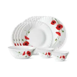 Larah by Borosil Fluted Series Red Carnation Opalware Dinner Set 