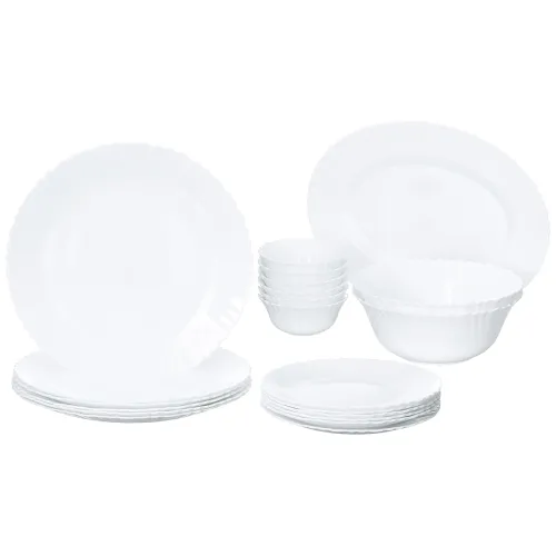 Image of Larah by Borosil Fluted Series Snow Opalware Dinner Set | 21 Piece for Family of 6 | 