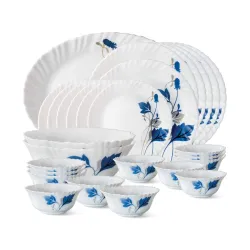 Larah by BOROSIL Fluted Series Ageria Opalware Dinner Set | 27 Piece for Family of 6 | Microwave & Dishwasher Safe | Bone-Ash Free | Crockery Set for Dining & Gifting | Plates & Bowls | White