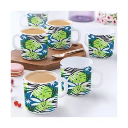 Larah by BOROSIL Forest Opalware Mug, Set of 12 Tea/Coffee Mugs, 180 ml Each, Microwave & Dishwasher Safe, Bone-Ash Free