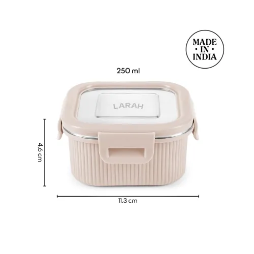 Image of Larah by BOROSIL Freshbyte Square Food Storage Container with Airtight Stainless Steel Lid | Fridge Container for Lunchb