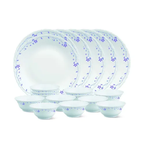 Image of Larah by Borosil Glass FloraThali Set (White) - 18 Pieces