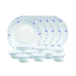 Larah by Borosil Glass FloraThali Set (White) - 18 Pieces