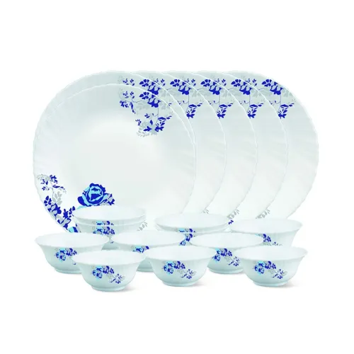 Image of Larah by Borosil Glass Blue CascadeThali Set - 18 Pieces