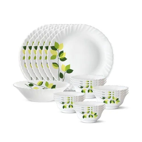 Image of Larah by Borosil Green Leaves Opalware Dinner Set