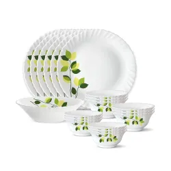 Larah by Borosil Green Leaves Opalware Dinner Set