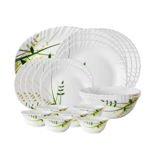 Image of Larah By Borosil Herbs Opalware Leaf Dinner Set, 21-Pieces