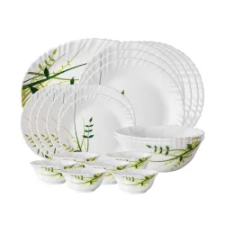 Larah By Borosil Herbs Opalware Leaf Dinner Set, 21-Pieces, White