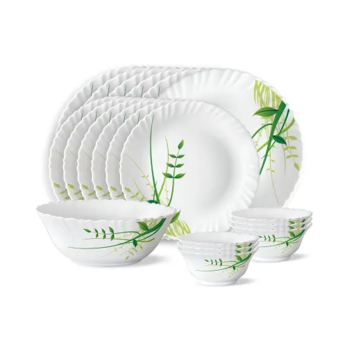 Image of Larah By Borosil Herbs Opalware Dinner Set, 19-Pieces, White