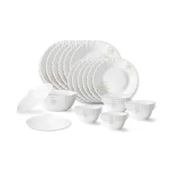 Larah by Borosil Ingot 28-Piece Fluted Opalware Dinner Set