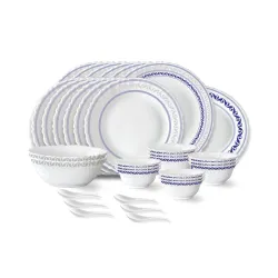 Larah by Borosil Jazzblue Fluted Series Opalware Dinner Set