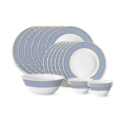 Image of Larah by Borosil Juliet Fluted Series Opalware Dinner Set | 19 Pieces for Family of 6 | Microwave & Dishwasher Safe | Bo