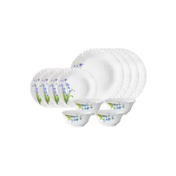 Larah by Borosil Lavender Opalware Dinner Set, 12 Pieces, White